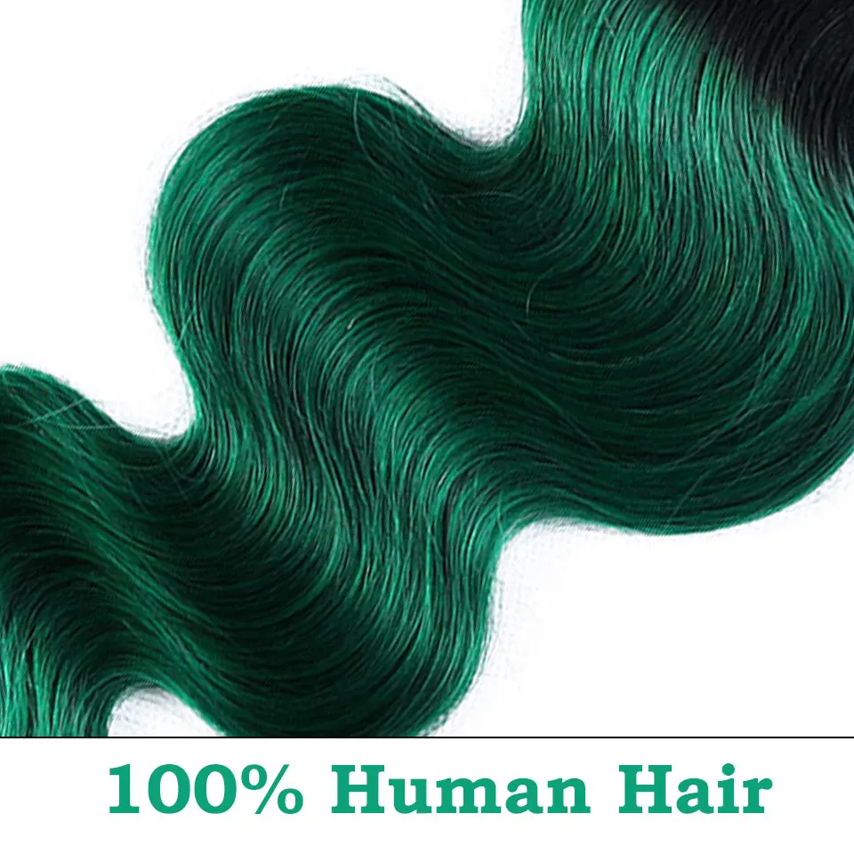 Fasci di capelli brasiliani dell'onda del corpo Ombre 1B tessuto dei capelli umani di Remy verde confezione da 3/4 pezzi per le estensioni dei capelli ondulati di Teal delle donne nere