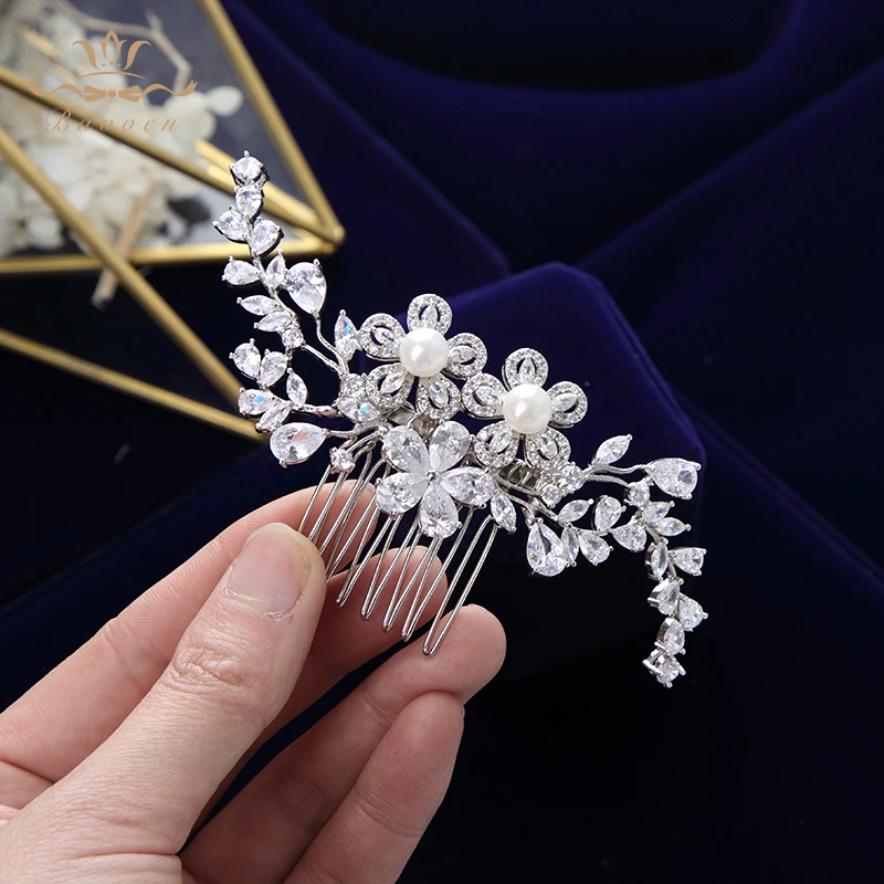 Elegant Full Cubic Zircon Wedding Hair Combs Leaf Bridal Crystal Sticks Wedding Hair accessories Evening Hair Jewelry