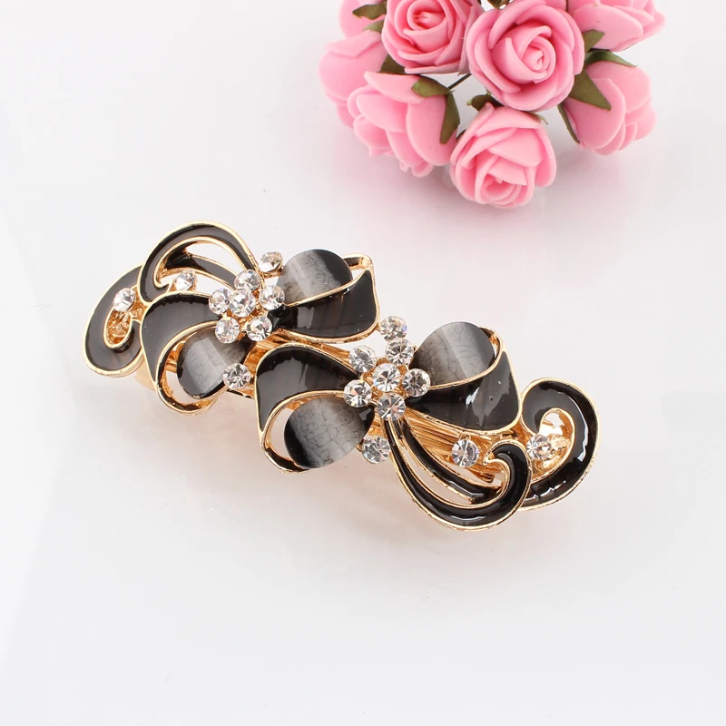 Flower cravat Hairpin nickel free  epoxy hair clips Golden plated Head wear Retail fashion jewelry