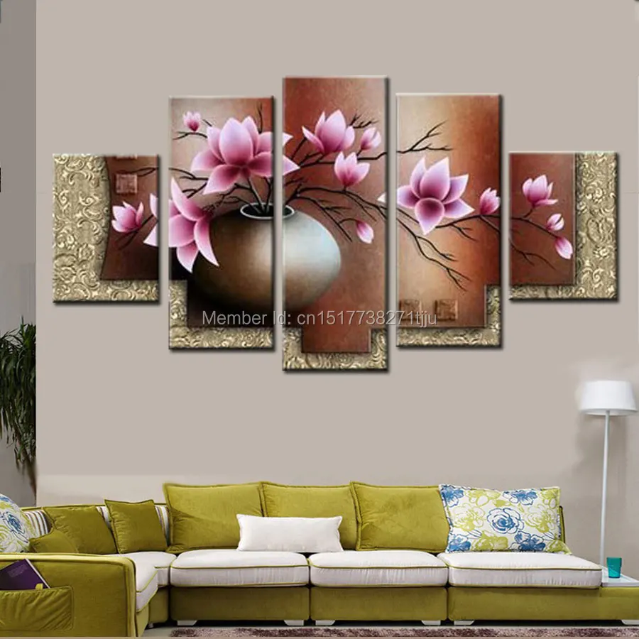 

TOP quality Handmade Modern Abstract 5 Piece Floral Oil Painting Sets Wall Picture flower Canvas painting for living room wall