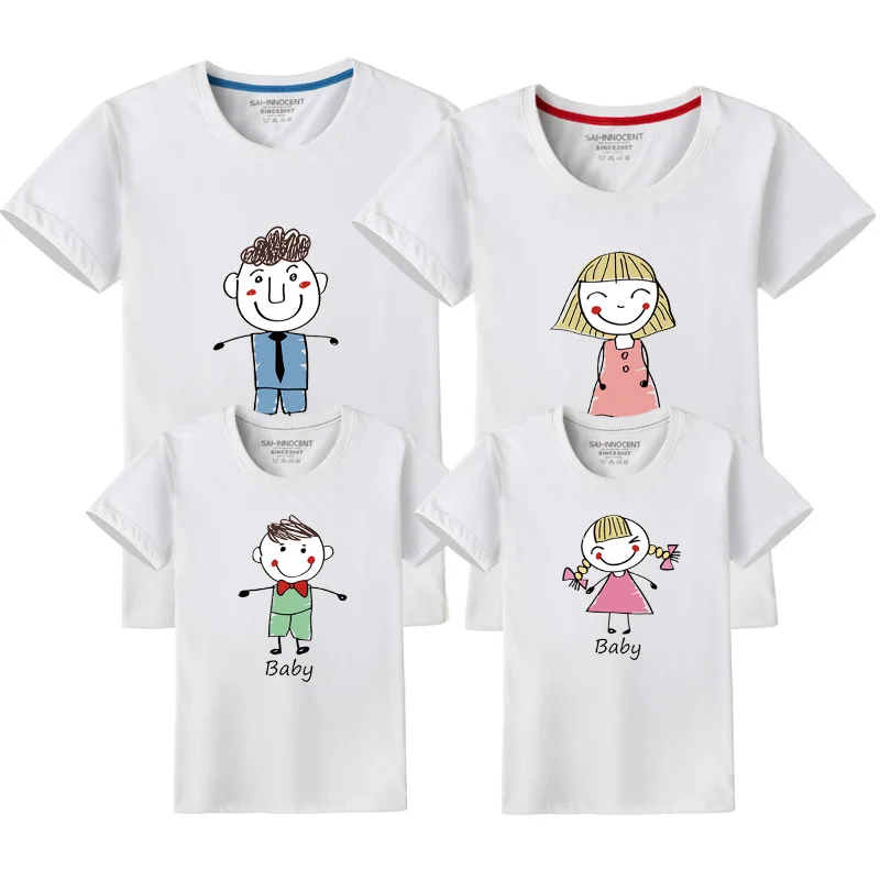 1pcs Animation Character Cotton Family Matching T-shirts Mother Daughter Father Son Tops Tees Family Clohthing