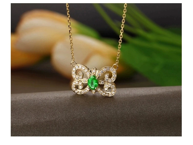 CaiMao Natural 0.42 ct Emerald 18KT/750 Yellow Gold 0.34 ct Full Cut Diamond Jewelry Pendant Gemstone