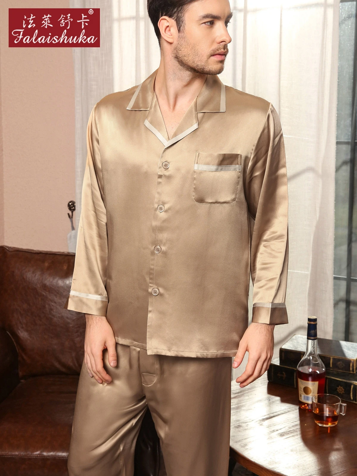 22 Momme 100% genuine silk pajamas sets Men elegance Long sleeve quality homewear New Male noble natural silk pijamas men