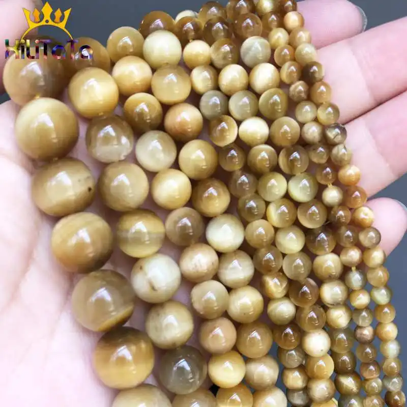 

Natural Stone Beads Round Yellow Tiger Eye Loose Beads For Jewelry Making DIY Bracelet Necklace Charms 15Inches 4/6/8/10/12mm