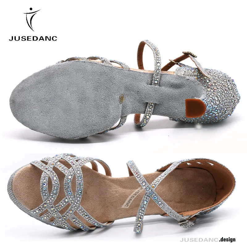 JuseDanc Latin Dance Shoes with Platform Girls Jazz Ballroom Shoes Rhinestone High Heels Glitter Salsa Dancing Shoes Hot 2021