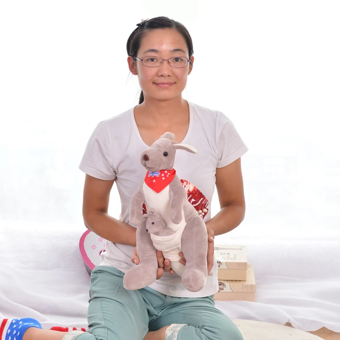 

middle cute kangaroo toy plush red scarf kangaroo mother&baby doll gift about 35cm 0379