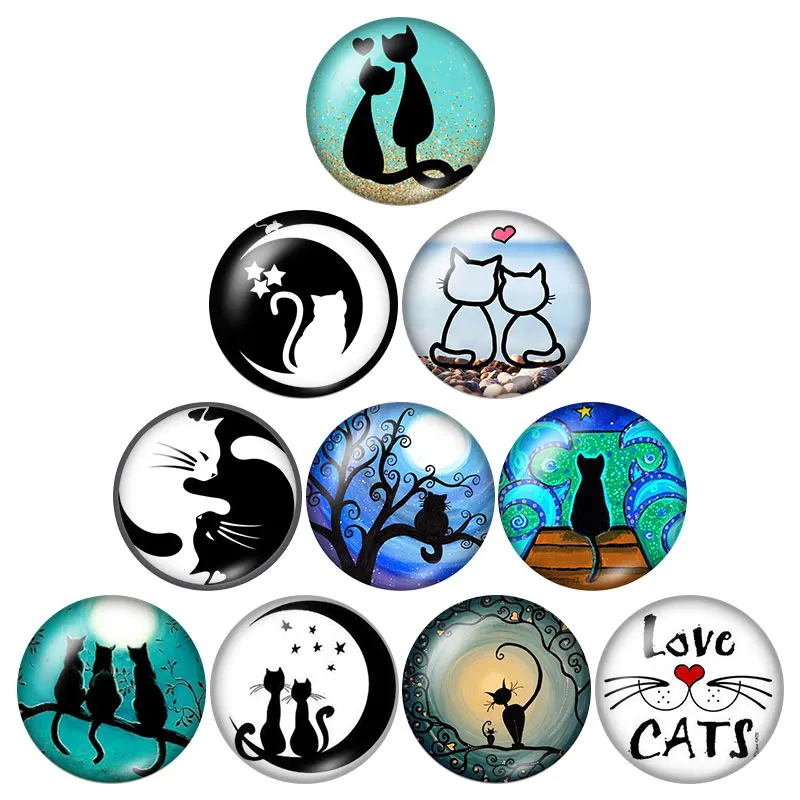 

New Lovely Cats 10pcs mixed 12mm/16mm/18mm/25mm Round photo glass cabochon demo flat back Making findings ZB0655