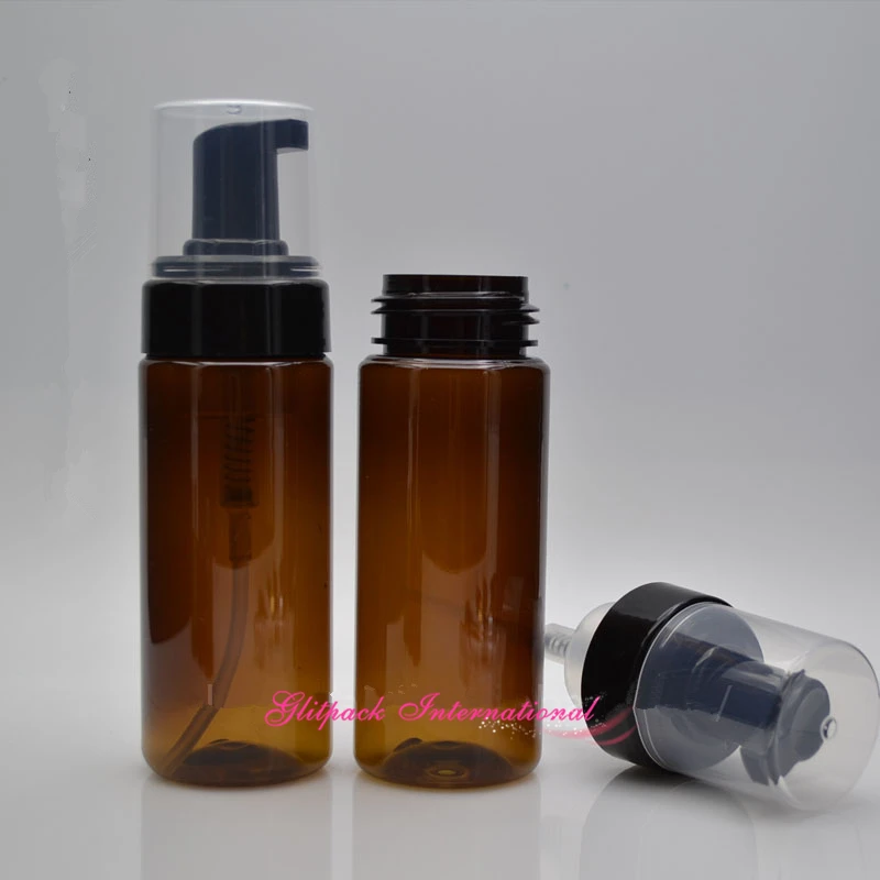 150ml 5.3oz Amber color Body Wash Foam Liquid Soap Dispensers mousse Plastic black Soap Pump Bottles Castile foaming maker