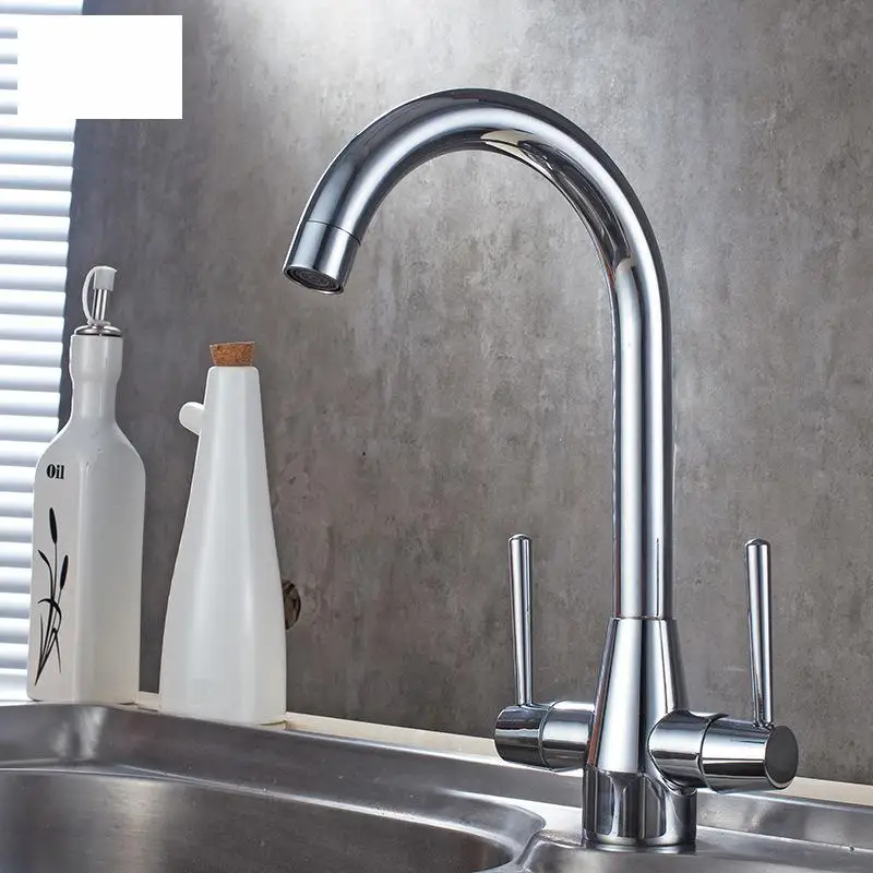 Kitchen Faucets Double Dishes Hot And Cold Water All Copper Electroplating Faucets Cross Border For Tap Swivel