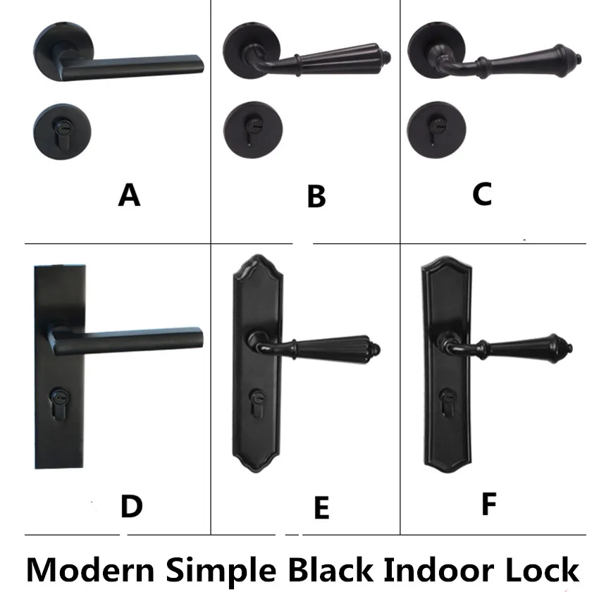 

Modern simple black room door lock mute interior bedroom American European simple retro black interior door lock hinge stopper