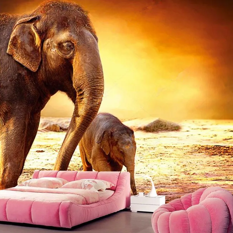 

Custom mother elephant and baby elephant under sunset wallpaper papel de parede,hotel living room sofa TV wall bedroom mural 3d