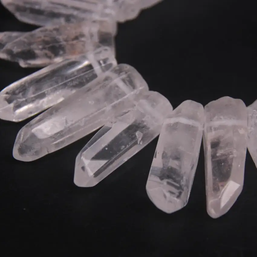 35-38pcs/Strand Large Size Raw Clear Crystal Quartz Top Drilled Points,Polished Natural Gems Tusk Stick Spike Pendant Beads Bulk