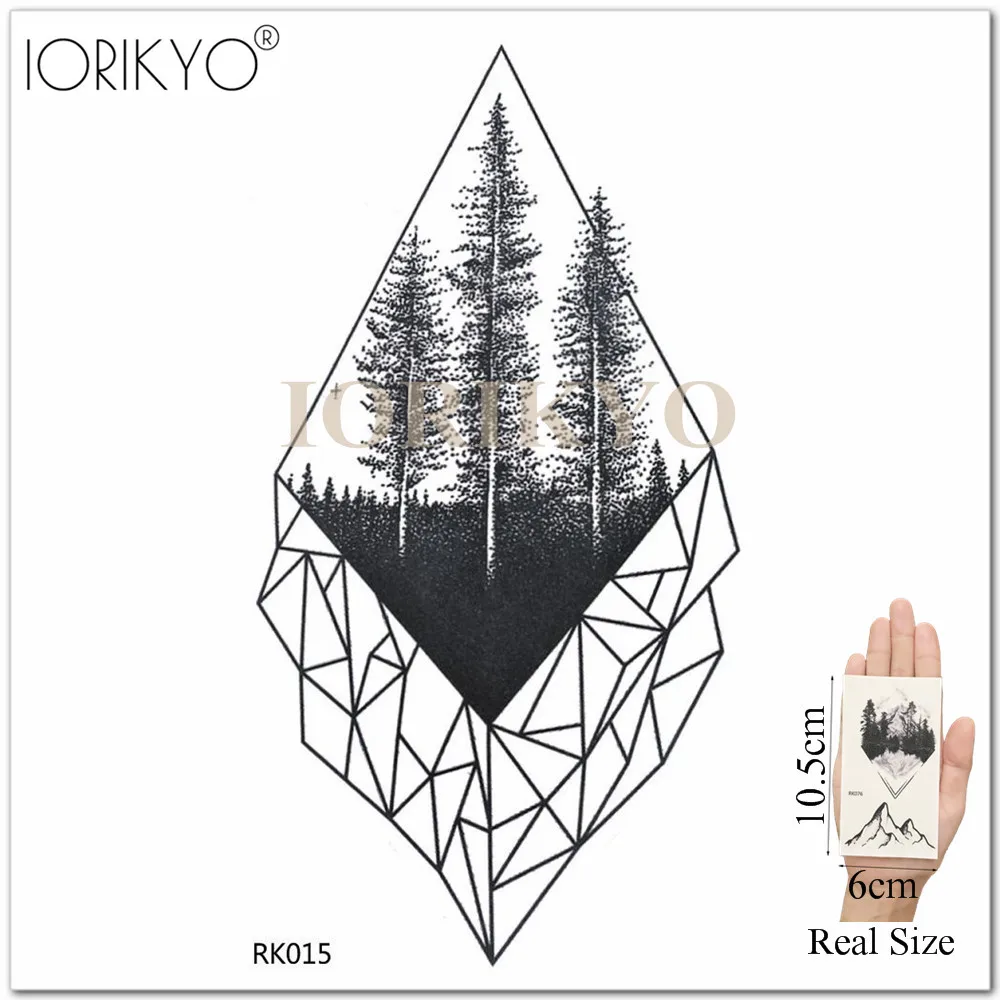 Waterproof Triangle Wolf Tattoo Stickers Women Arm Spaceship Temporary Tattoo Men Geometric spacecraft Tree Fake Tatoos Rhombus