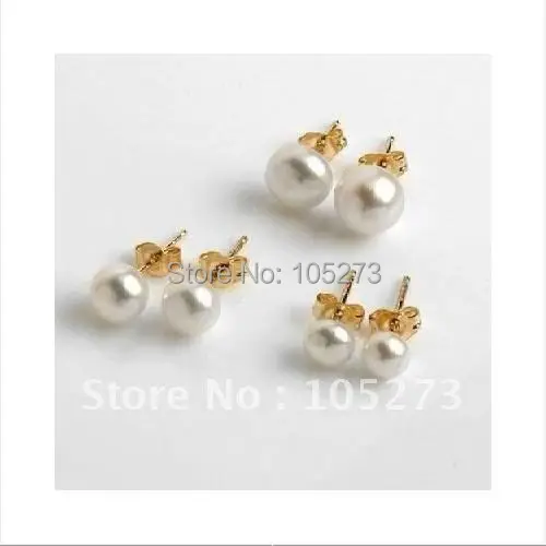 Natural 3pairs/lot Pearl Earring AA 7MM/8MM/9MM White Color Genuine Freshwater Pearl Earring Free Shipping