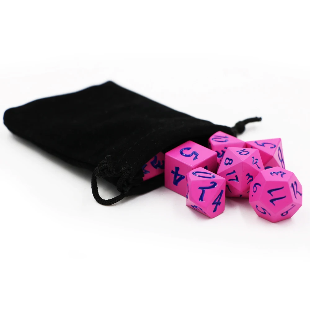 IMDG 7pcs/set Creative RPG Game Dice Polyhedron Metal Dice DND Large Font Rose Red Digital Game Dice