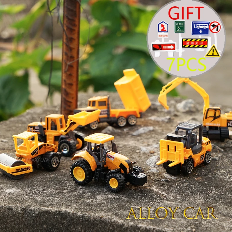 

6PCS/lot Mini Diecast Construction Vehicle 7 Styles Model Metal toys Cars Tractor Toy Dump Truck Model Alloy Toy Car