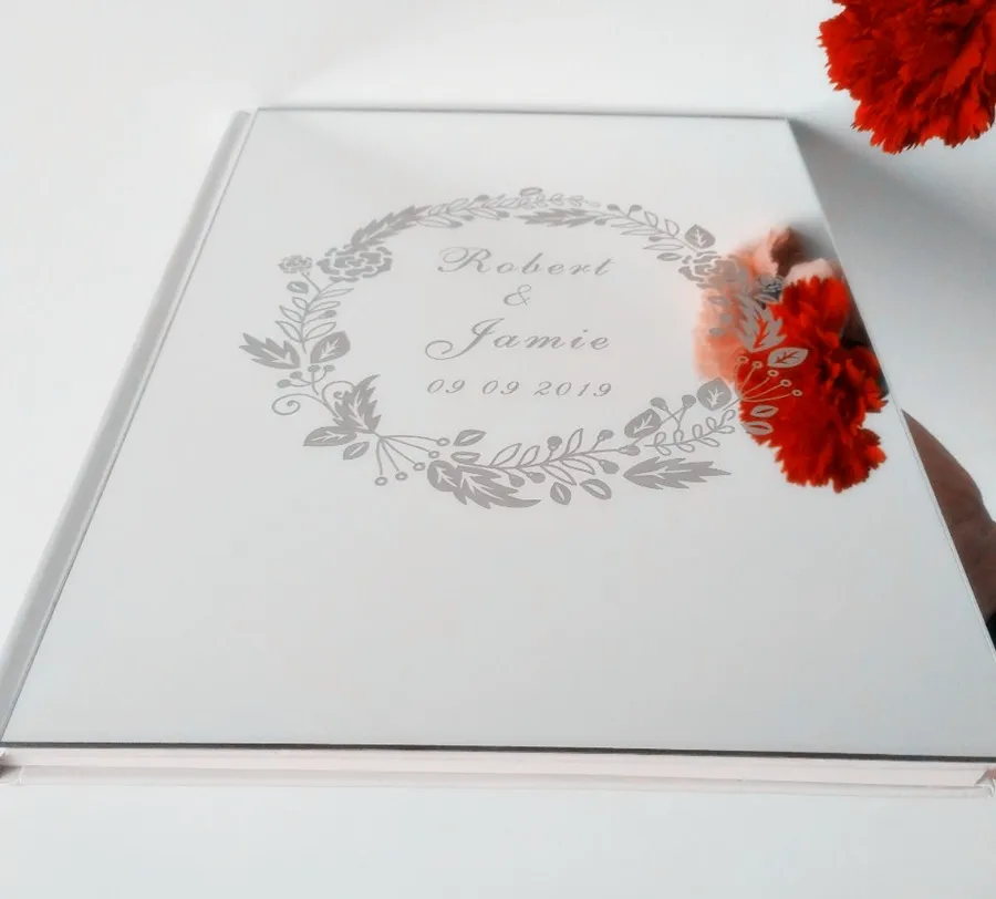 

Personalized Wedding Guest Book 26X19cm Album, Acrylic Engraved Mirror Guest Check in Book ,DIY Wedding Gifts