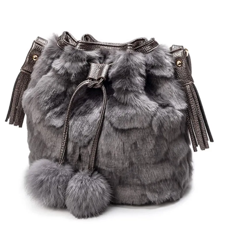 Sac à main en fausse fourrure avec pompon pour femme, petit sac à main pour fille, sac à bandoulière, mode d\'hiver initiée, ficelle de proximité, E27