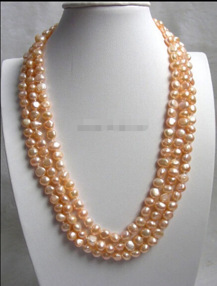 

Charming 3rows pink Baroque Freshwater pearls necklace