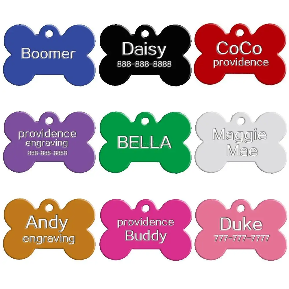 

100 pcs/lot Bone Shape Double Sides Personalized Dog ID Tags Customized Cat Puppy Name Phone No. ( Don't offer Engrave Service)