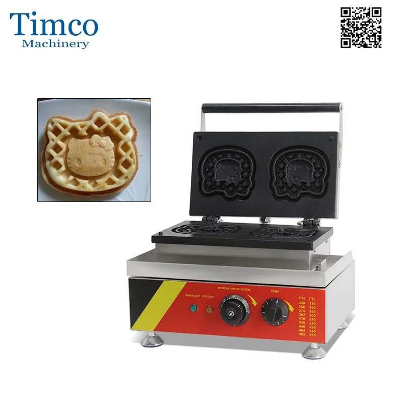 Timco Cartoon Kat Wafel Making Machine Elektrische Kitten Vorm 2 Stuks Wafels Baker Maker