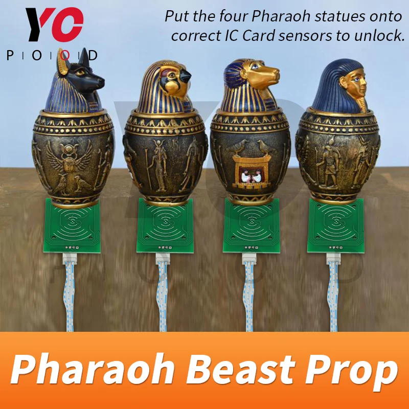 Pharaoh beast prop room escape game puzzle put Egypt pyramid statues in right place to open lock supplier RFID sensors YOPOOD