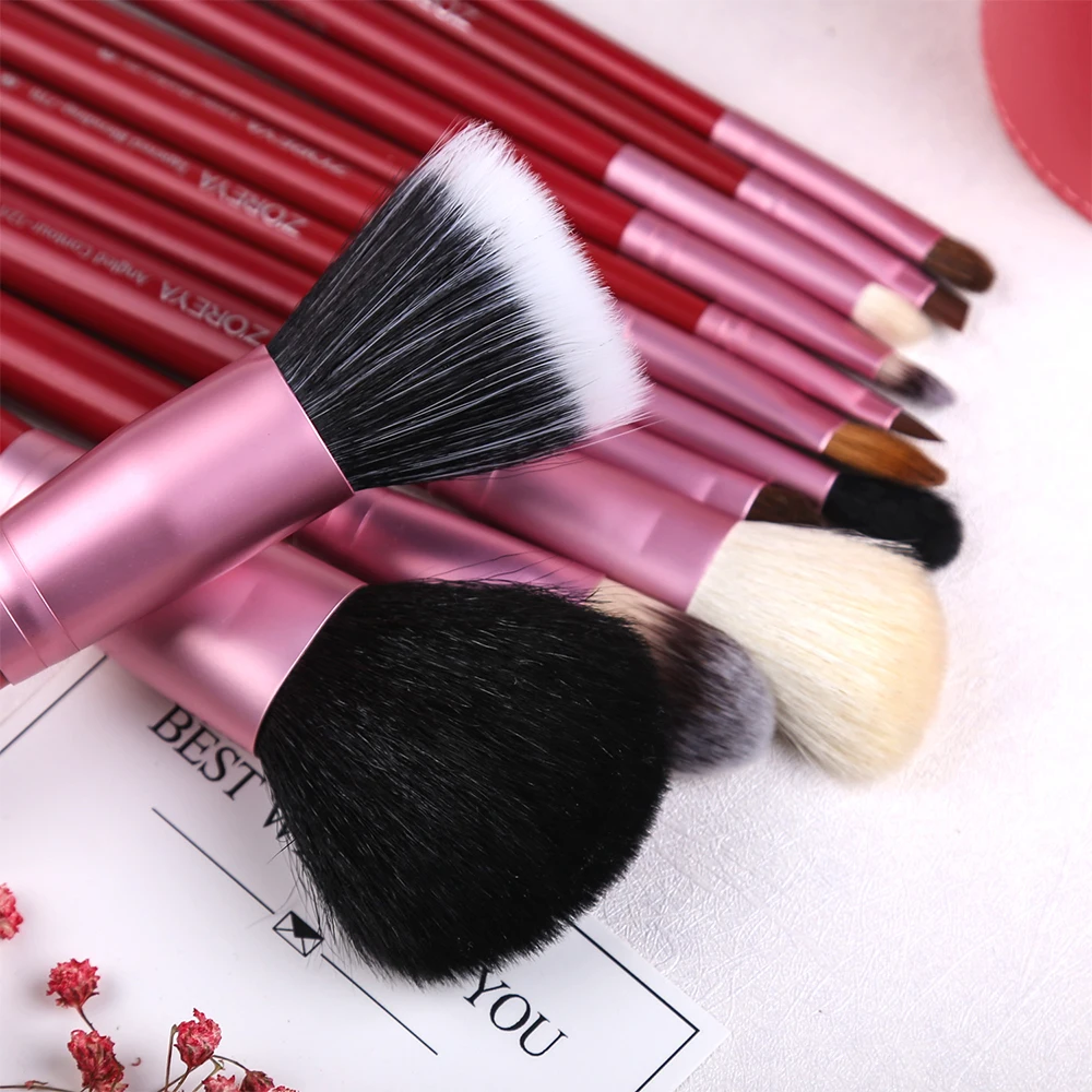 Zoreya Brand 12pcs Natural Goat Hair Makeup Brushes Women Professional Cosmetic Tool Make Up Holder Powder Brush Set Animal Wool