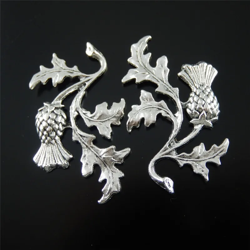 GraceAngie 10PCS Antique Style Silver Color Tone Alloy THISTLE Pendant Jewelry Accessory  47*32*2MM  32136