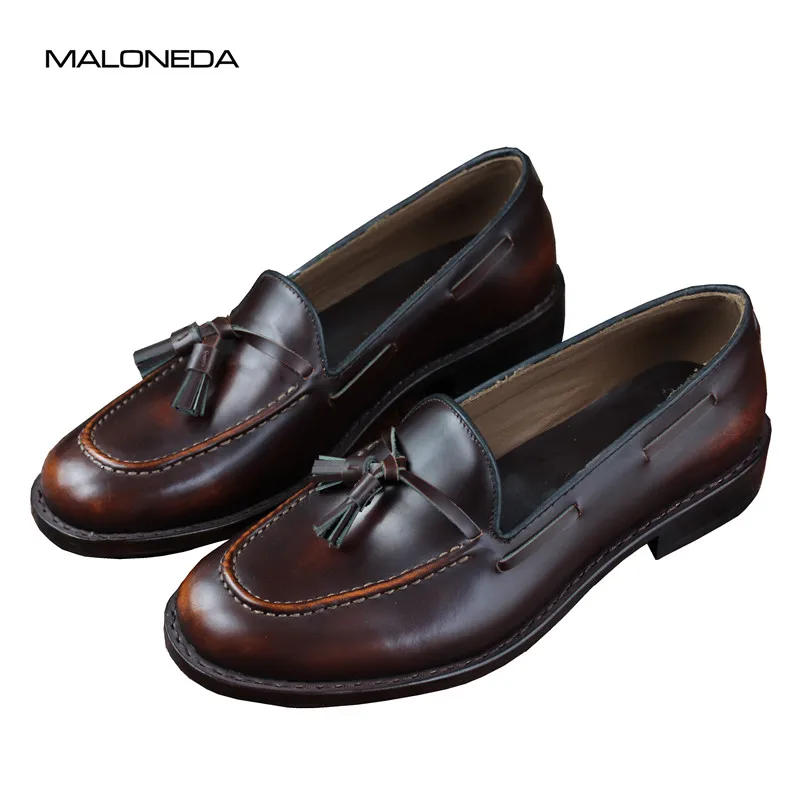 

MALONEDA Bespoke Handmade Mens Casual Slip on Tassel Shoes High-quality Genuine Leather Comfortable Loafers with Goodyear Welted