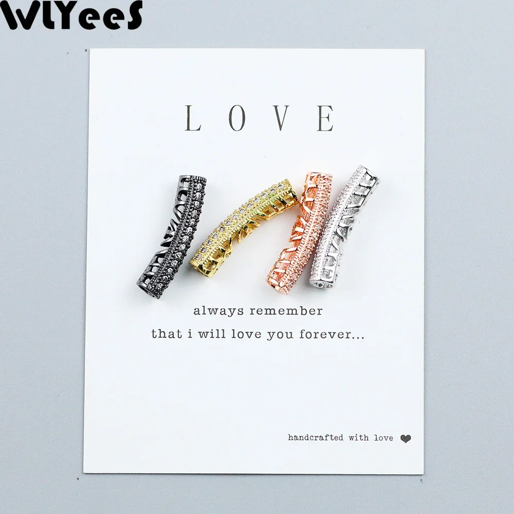 WLYeeS Long bend tube White Zircon Copper beads 27mm Cylinder Metal Spacer Loose beads for jewellery bracelet making DIY Finding