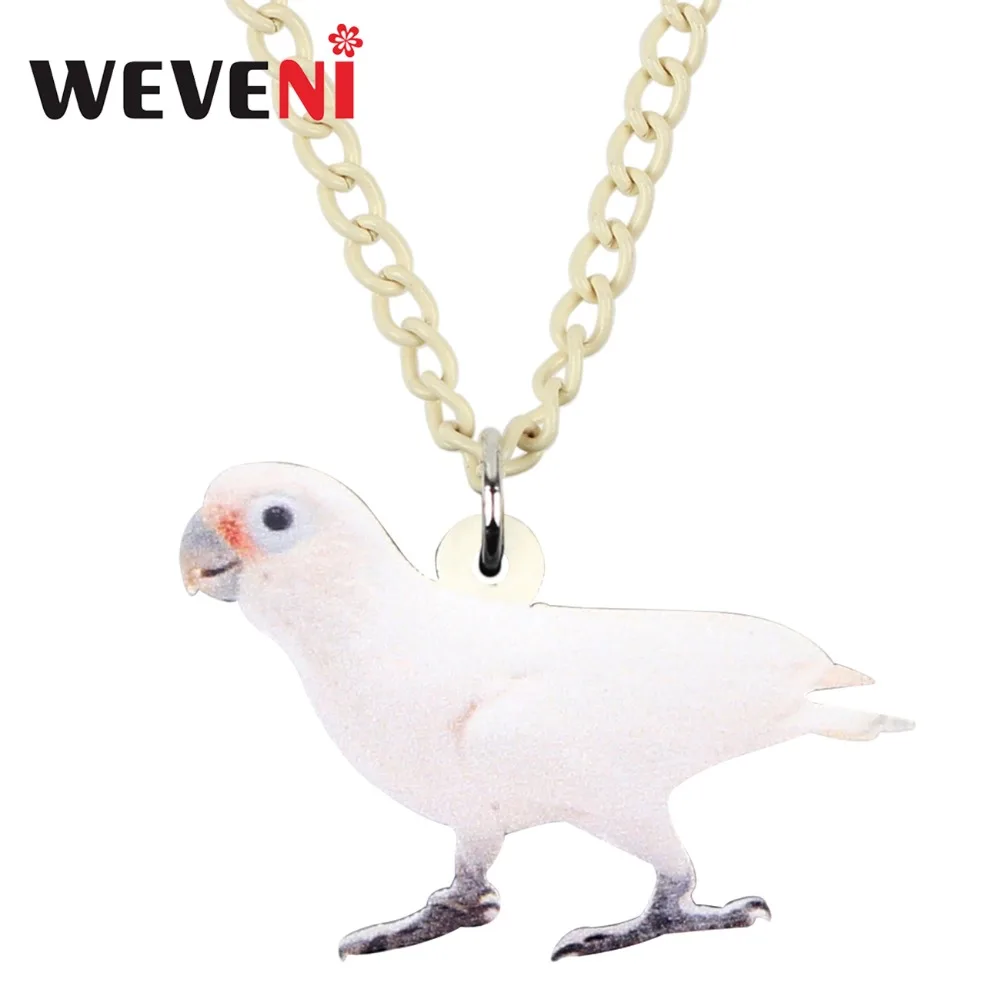 WEVENI Acrylic Goffin's Cockatoo Bird Necklace Pendant Collar Choker Fashion Animal Pet Jewelry For Women Girls Gift Souvenir