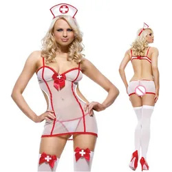 Sex Lingerie Underwear Nurse cosplay Uniform white sexy perspective temptation Suit Role Playing hot women Erotic Babydoll Dress