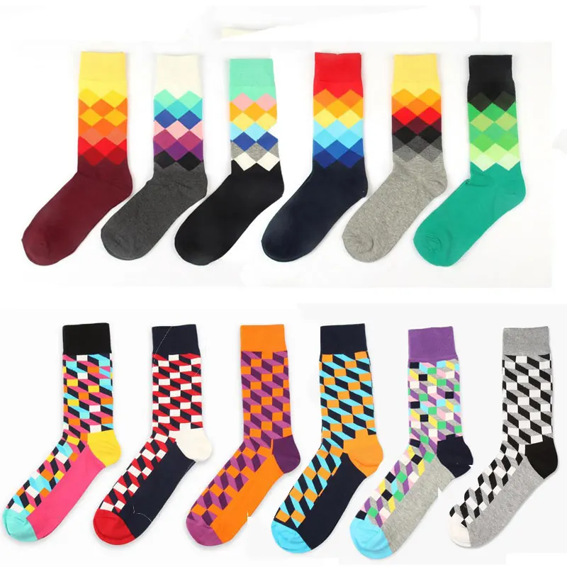 Hot ! New 2023 happy socks style 3D colorful Square cotton socks for men women Gentleman men's sock big size EUR 37-46 WZ005