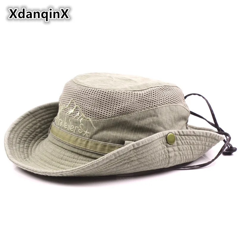 

XdanqinX Men's Cap Summer Mesh Breathable Retro 100% Cotton Bucket Hats gorras Panama Caps For Men Fishing Hats Dad's Beach Hat