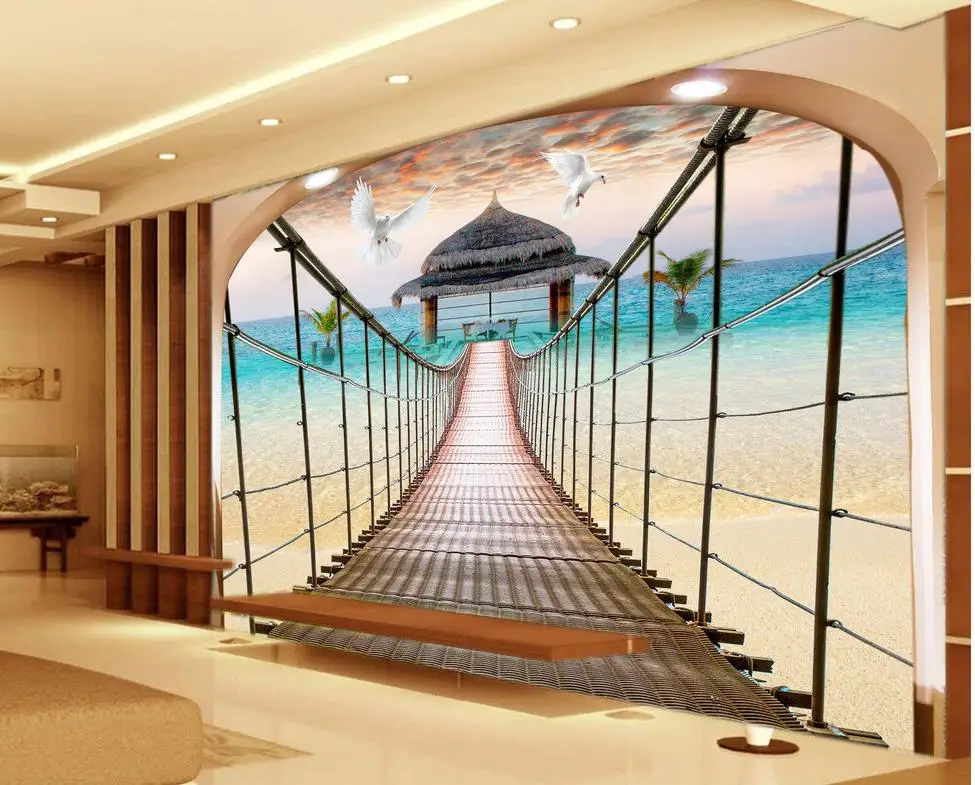 

Maldives Wooden Jetty ocean seascape 3D stereoscopic TV background wallpaper the living room bedroom 3d photo wallpaper