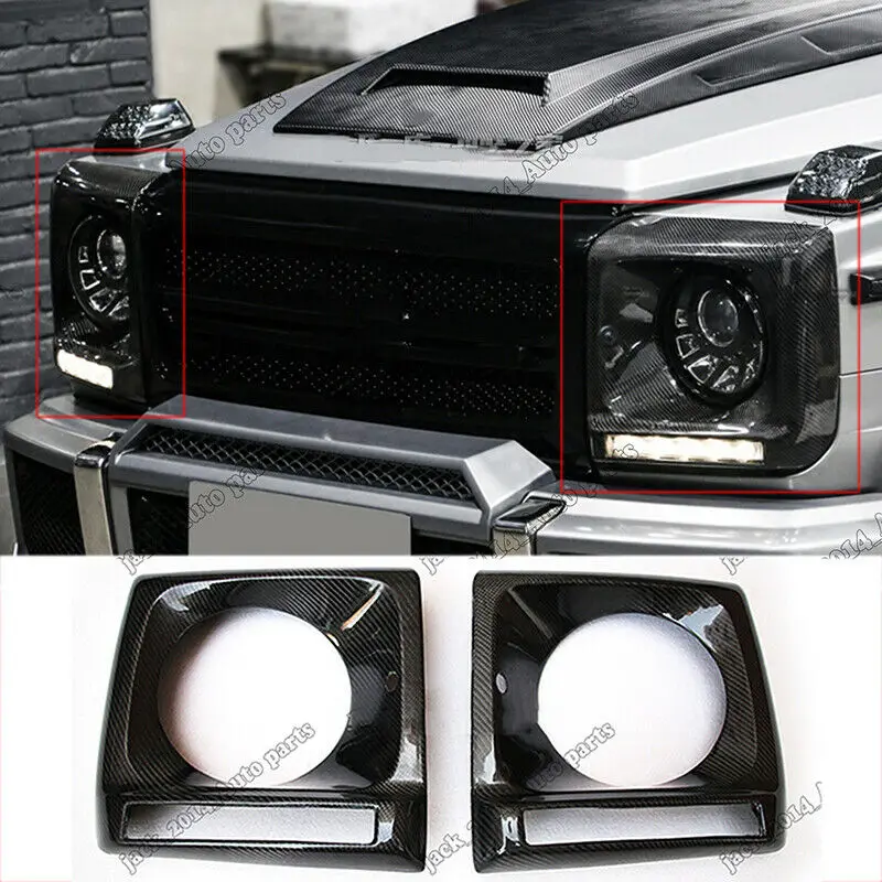 For Mercedes W463 G-Class 1986-2011 Real Carbon Fiber Headlight Frame Day Time Running Light Cover trim