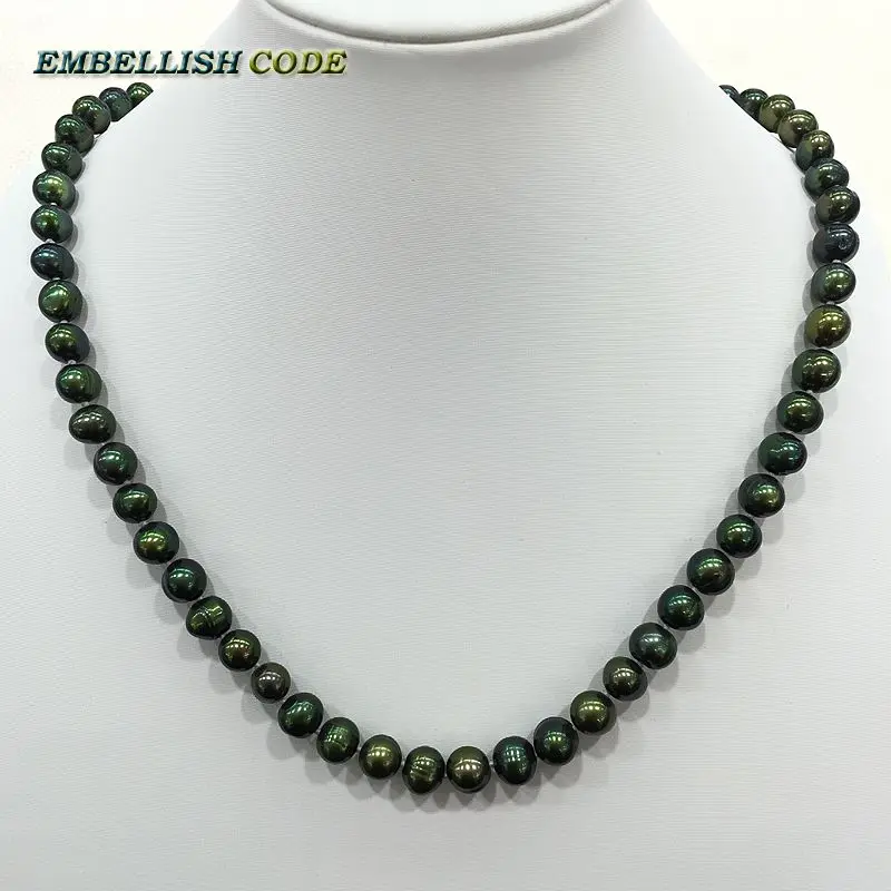 low price 7-8mm necklace bracelet set Promotions sale dark Malachite green real Cultured pearls necklace Classic style for women