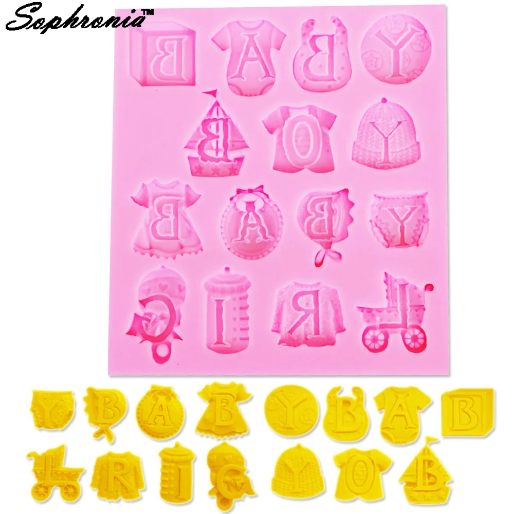 Sophronia Infant Baby Clothes Bottles Strollers Silicone Molds for Chocolate Resin Gumpaste Surgarcraft Handmade Tool F1023