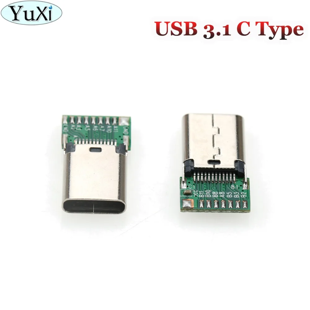 YuXi 1pcs Micro USB 3.1 C Type Female Plug 24Pin with PCB board Test Male Data Connector