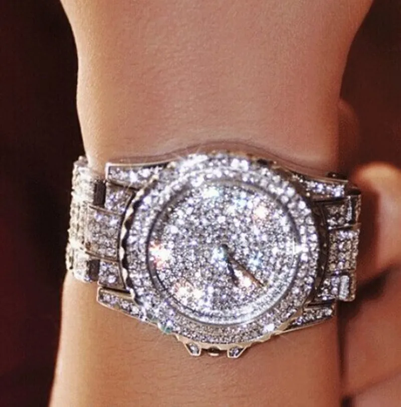 Relojes de cristal de lujo para mujer, Reloj de pulsera de acero brillante, de cuarzo, nuevo