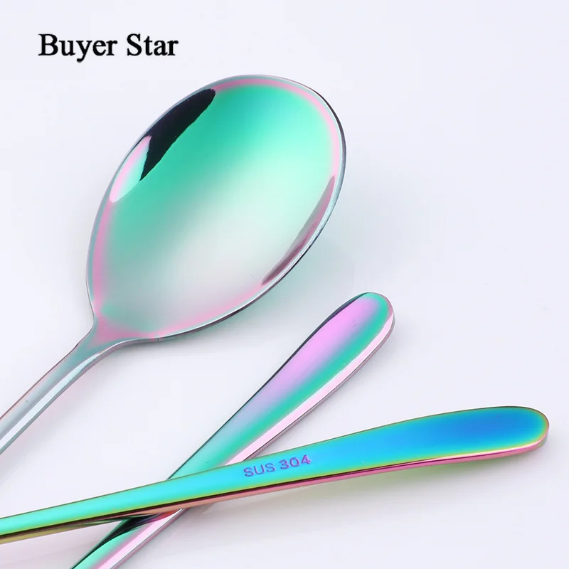 Buyer Star Colorful Coffee Spoon 304 Stainless Steel Long Handle 5 Color Korean Mixing Spoons Set Dessert Long Ice Kitchen Scoop