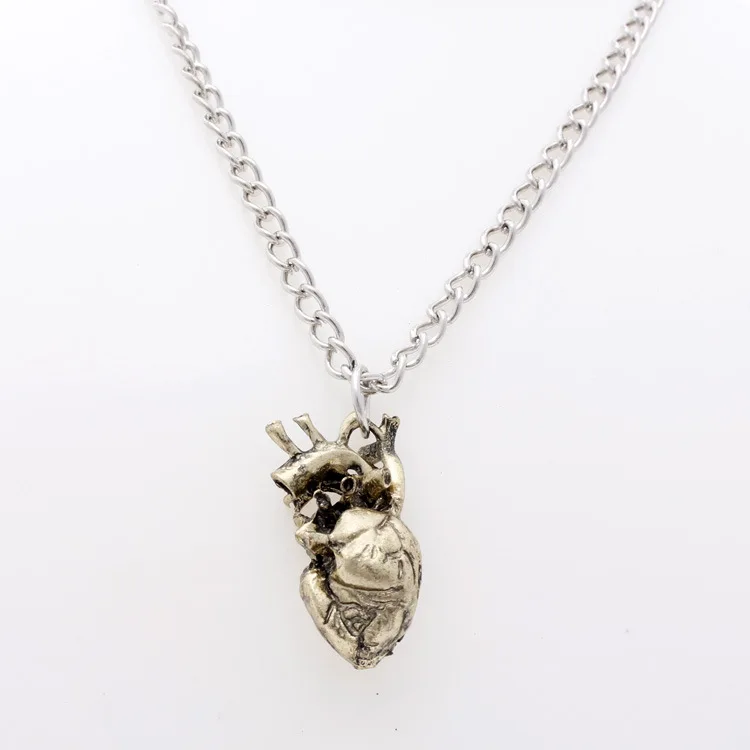 LOVBEAFAS Anatomical Heart Maxi Pendant Necklace Women Jewelry Three-dimensional 3D Science Vintage Anatomy Maxi Necklace