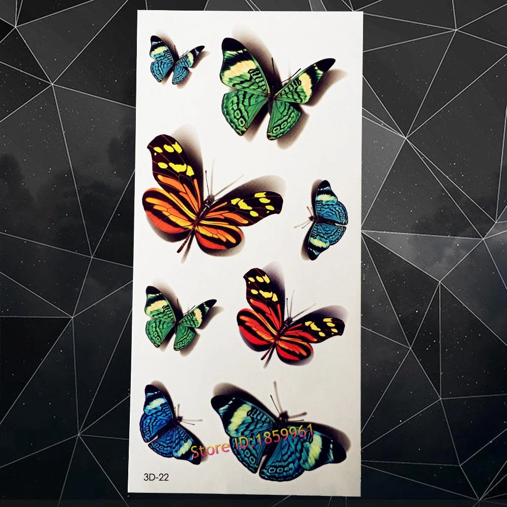 New Popular Waterproof 3D Tattoo Stickers Women Lady A3D-22 Lovely Multi-Color Butterfly Tattoo Paste Body Art Tatoo Girl Makeup