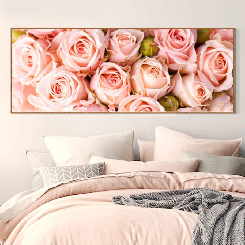 Imagem -02 - Full Diamond Painting 128x48cm Pink Rose Pattern Decorative Painting Rhinestone Handmade Mosaicflowers Faça Você Mesmo Diamond Embroidery