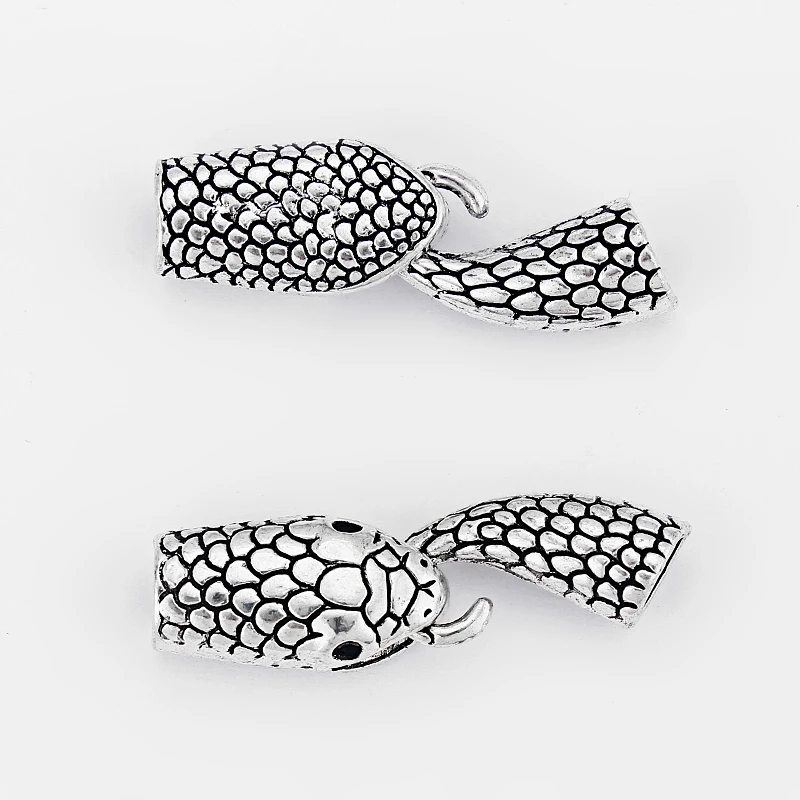 5 Sets Antique Silver Color Snake Head Clasps End Caps Connector fit 6mm Leather Bracelet DIY Jewelry Making Findings Material