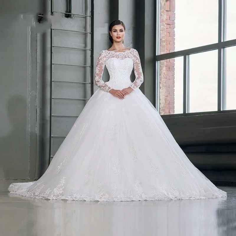 Vestido De boda Vintage con apliques y manga larga, traje De Organza con encaje en la espalda, 2021