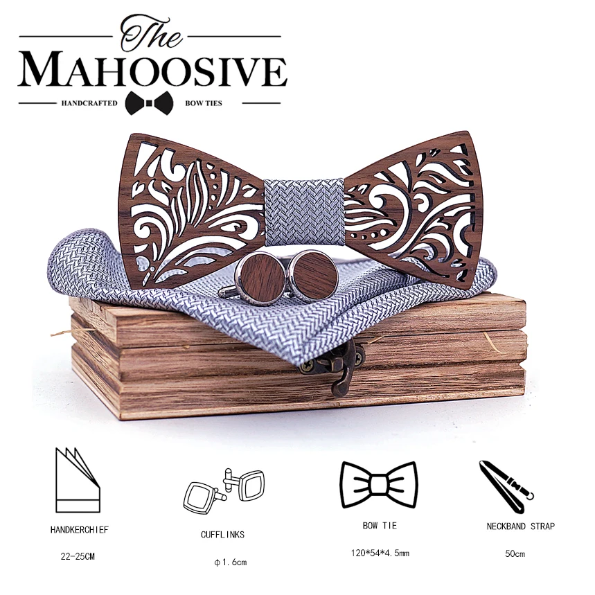 Wooden Bow Tie set and Handkerchief Bowtie Necktie Cravate Homme Noeud Papillon Corbatas Hombre Pajarita Gift for men Chirstmas