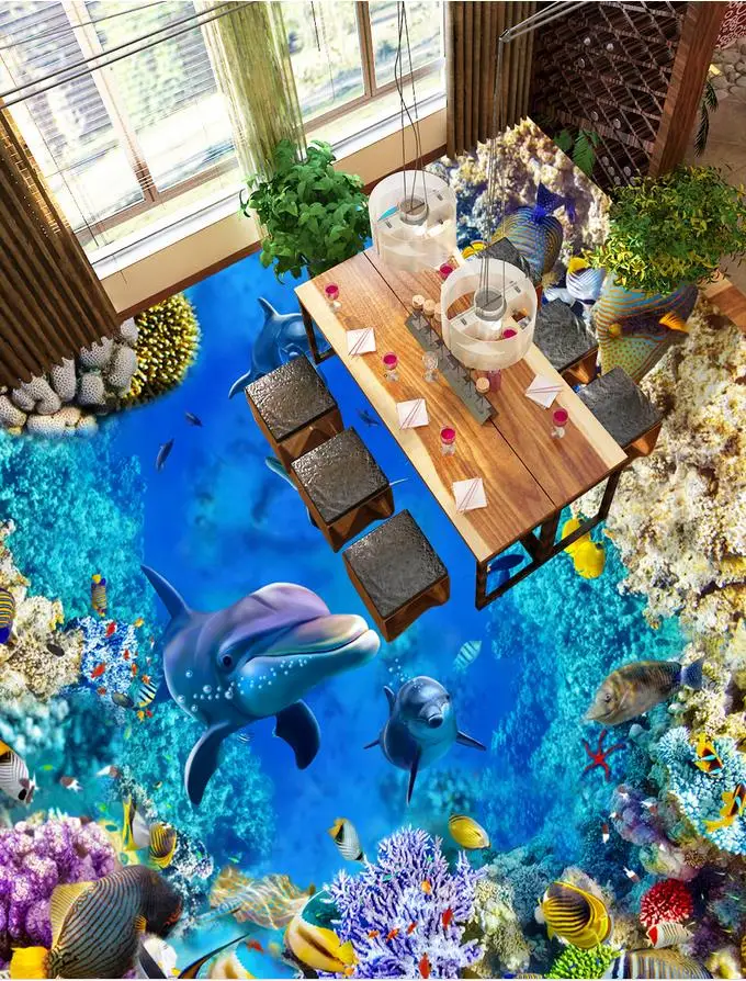 

Photo wallpaper mural floor dolphin 3d floor wallpapers Home Decoration self-adhesive 3D floor 3D mural floor