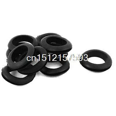 10 x Black Rubber 35mm Open Hole Ring Dual Side Cable Wiring Grommet