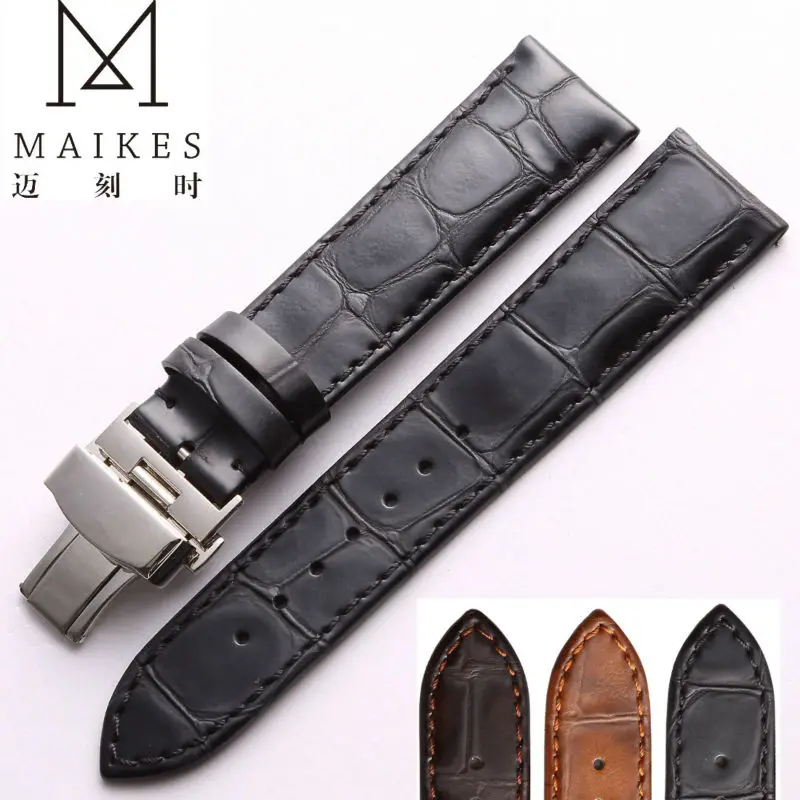 MAIKES Genuine Leather Watch Band 22mm 20mm Factory Direct Sale Butterfly Buckle Calf Leather Watch Strap For MIDO